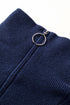 Striped O-Ring Zip Front Collared Drop Shoulder Long Sleeve Sweater Dress